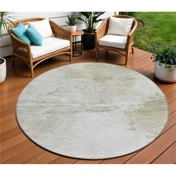 HomeRoots 577717 8 ft. Round Abstract Washable Indoor & Outdoor Area Rug, Ivory, Beige & Taupe