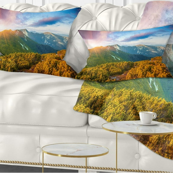 Designart Bright Sunrise in Carpathian Mountains - Landscape Printed Throw Pillow - 12x20