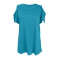 thumbnail image 4 of ZQGJB Plus Size Cold Shoulder Tops for Women Summer Short Sleeve Casual Solid Color Round Neck Pullover Long Tshirt Loose Flowy Comfy Tunic Blouse Blue XXL, 4 of 6
