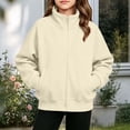 thumbnail image 2 of Fesfesfes Girls Full Zip Stand Collar Fleece Jacket with Pockets and Thumbholes, Casual Solid Color Top for Kids School Daily Wear Ages 5-15 Years, 2 of 7