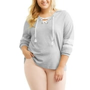 Junior's Plus Lace Up Hooded Sweatshirt