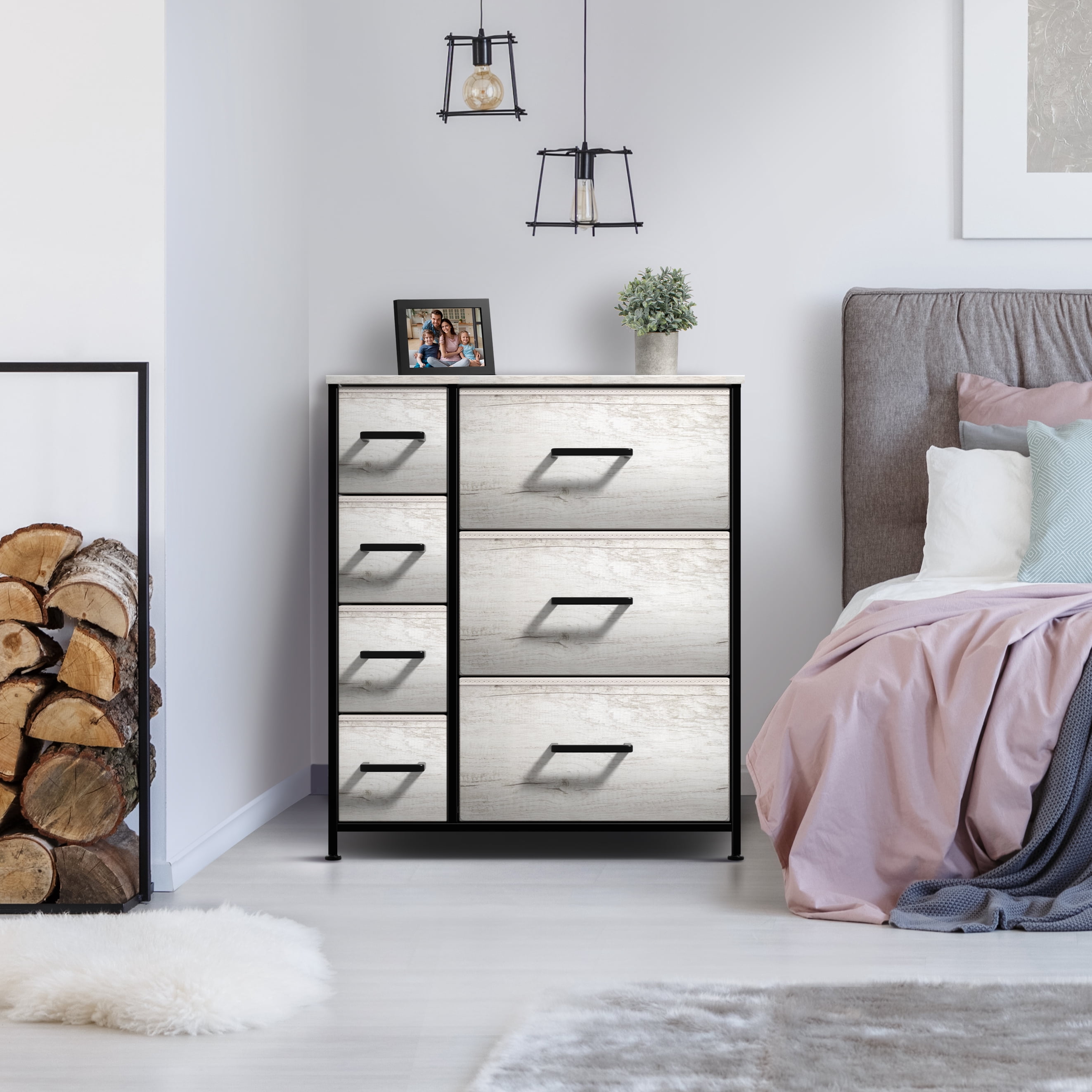 Sorbus 7 Drawer Dresser Storage Chest for Kids Bedroom with Fabric Bins Rustic Beige