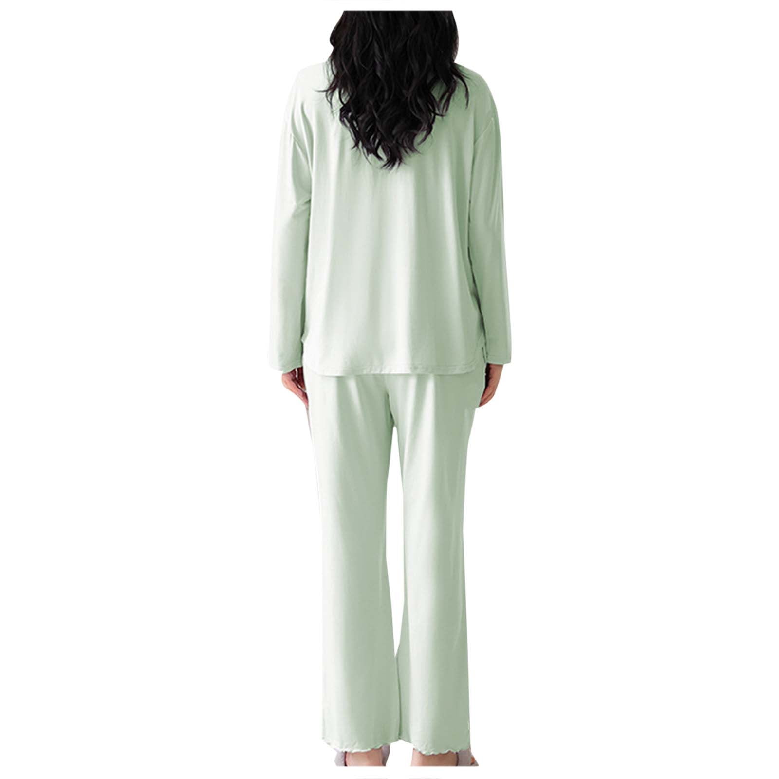 Oalirro Pajamas for Women Set 2 Piece Solid Color Soft Long Sleeve Pjs Pullover Top with Pants Breathable Loungewear Home Pajama Sets