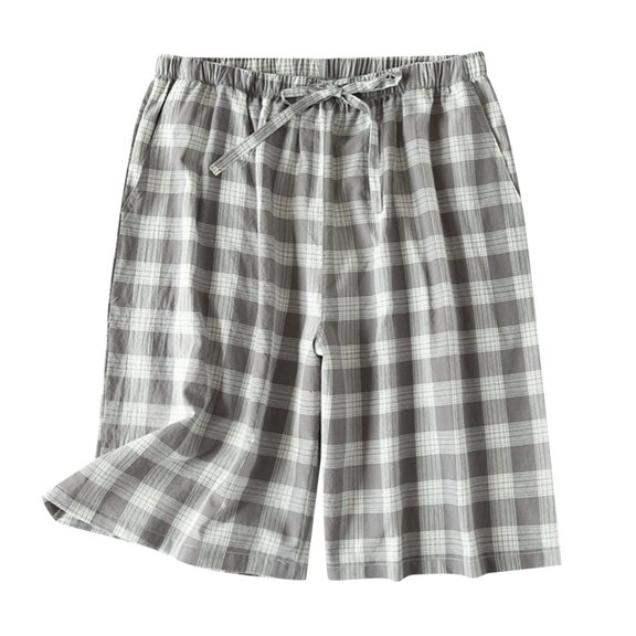 XIAONU Plaid Print Pajama Shorts for Men Relaxed-Fit Nighttime Casual Sleep Shorts