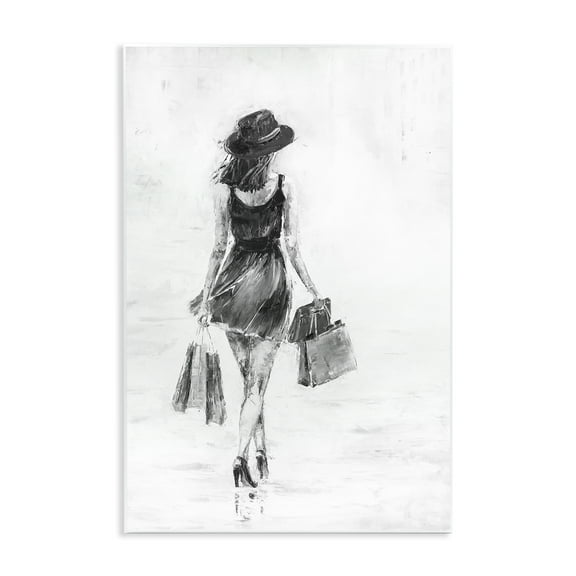 Stupell Industries Girl with Shopping Bags Novelty Painting Unframed Art Print Wall Art, 10 x 15