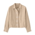 thumbnail image 5 of KICILVS Cropped Button Down Shirts for Women Collared Long Sleeve Plain Blouse Casual Trendy Tops Cute Fall Outfits Women Beige, S, 5 of 6