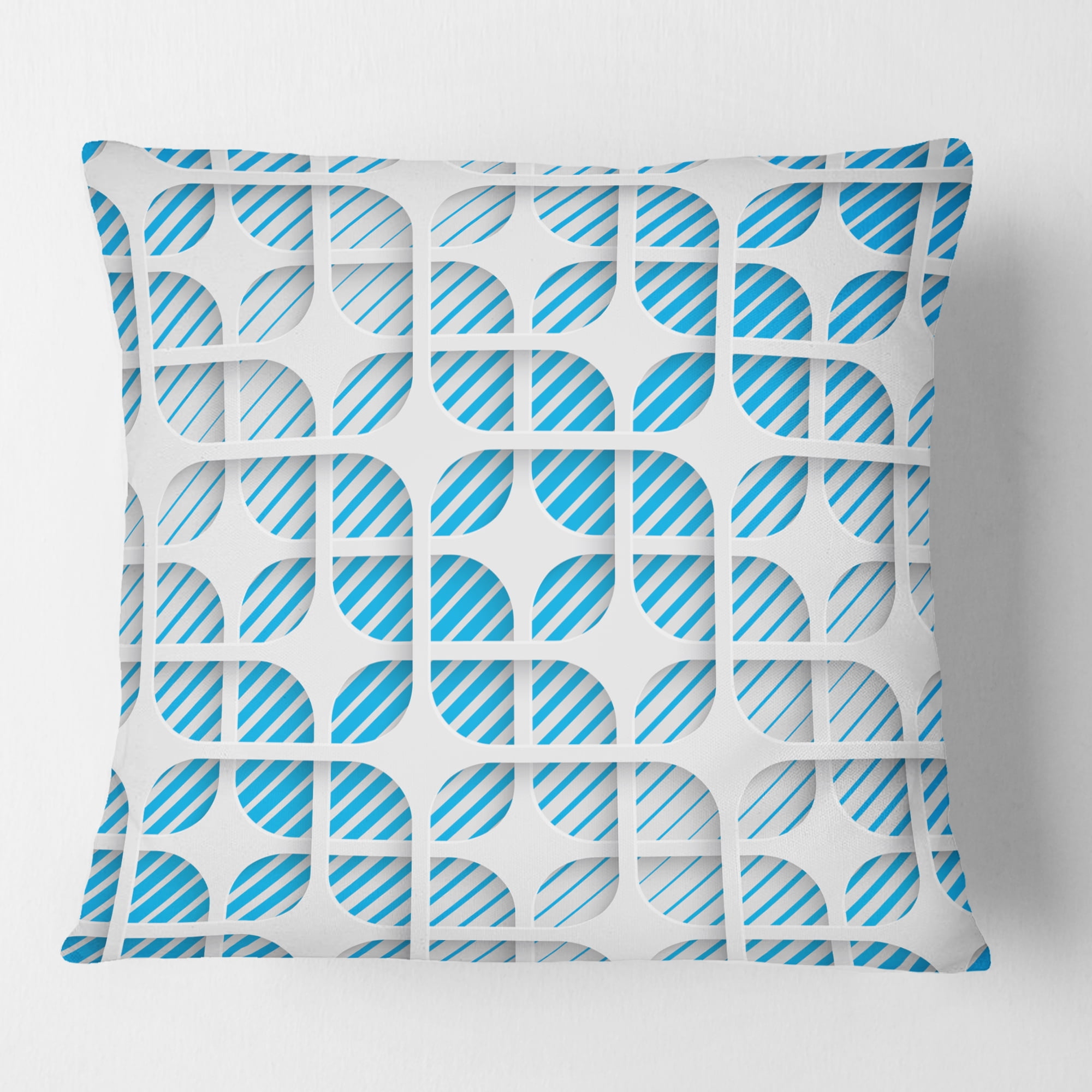 Designart 3D White And Blue Pattern II' Mid-Century Modern Throw Pillow - 16x16