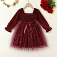 thumbnail image 4 of Younger Tree Baby Girl Tutu Dress Toddler Fall Long Sleeve Square Neck Bowknot Princess Birthday Party Dresses for 3-4T, 4 of 8