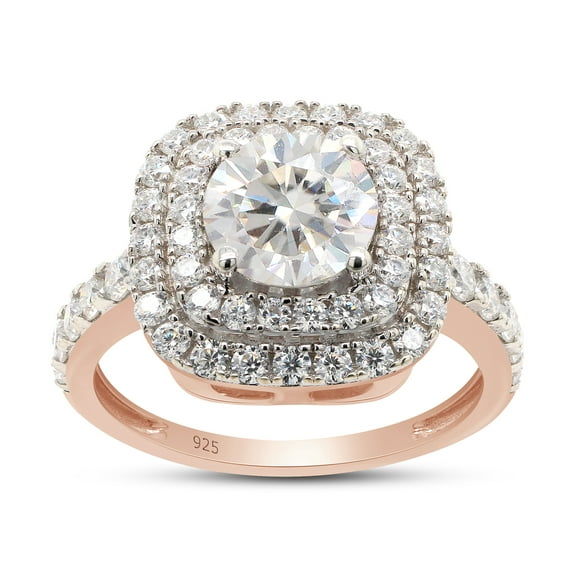 2 1/4 Cttw Center 7MM Round Cut Lab Created Moissanite Diamond Double Halo Engagement Wedding Ring Jewelry Gift for Women in 14K Rose Gold Over Sterling Silver (G-H Color, VVS1 Clarity, 2.25 Cttw)-4