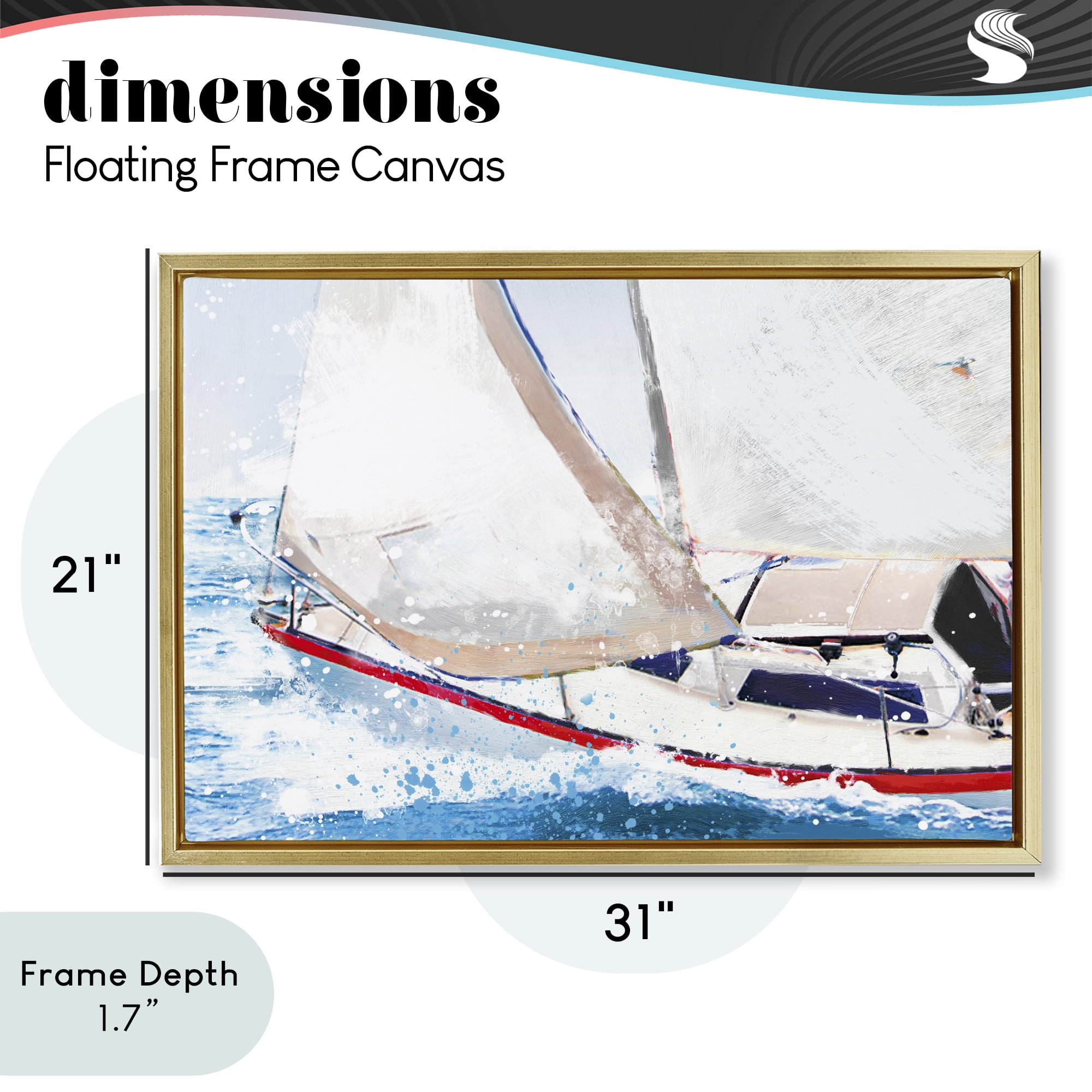 Stupell Industries Sailboat Racing Through Blue Waves Gold Framed Floater Canvas Wall Art, design by Porter Hastings
