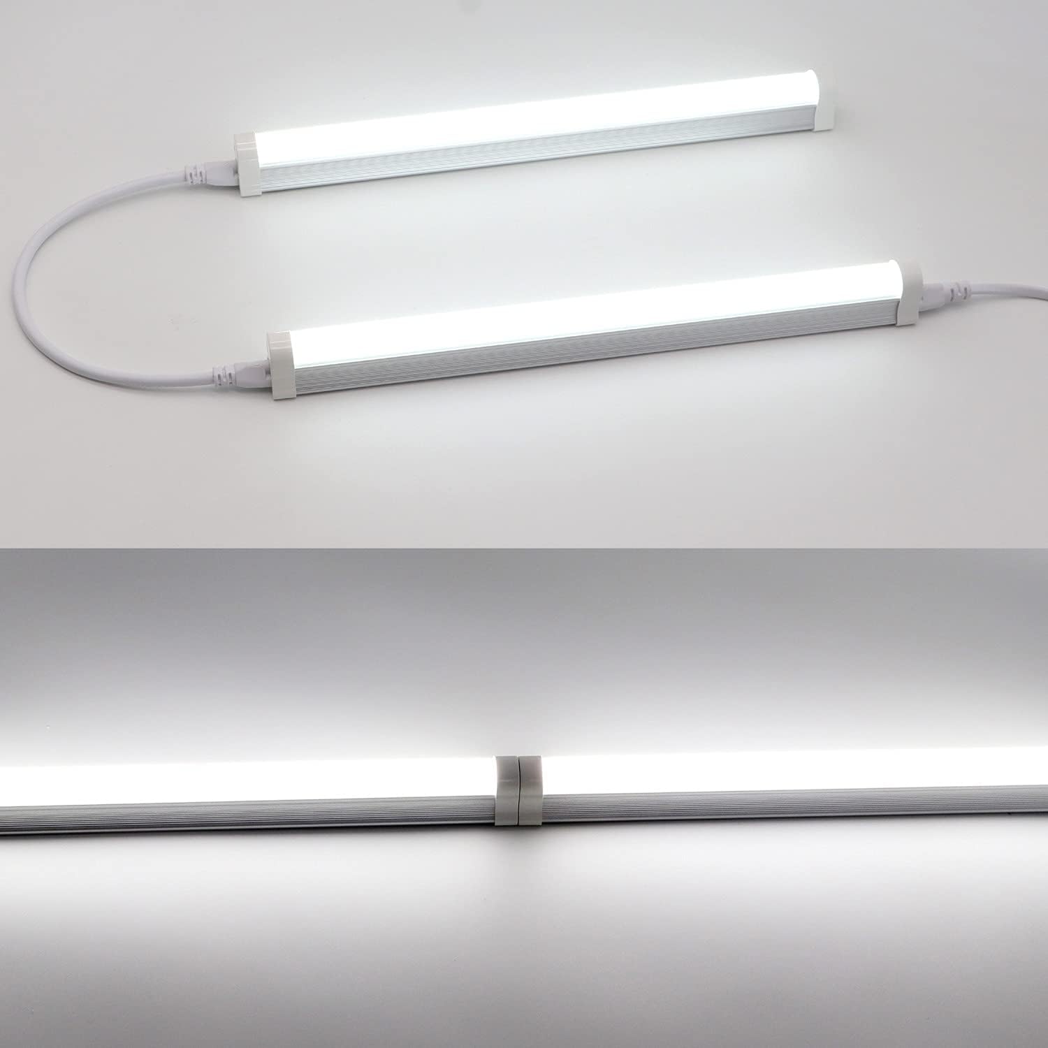 JJEAN-LED Shop Light Fixture, 12 Inch 5W, 580LM, Frosted Cover, 6500K, T5 Integrated Tube Light, Hight Output, Brighter White, LED Tube Light for Garage, Warehouse, Plug and Play (Pack of 2)