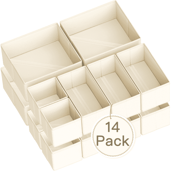 Criusia Drawer Organizer Clothes, Foldable Closet Organization and Storage Dividers Bins for Bedroom and Bathroom (Beige)