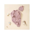 thumbnail image 3 of Cenuakty Baby Knit Jumpsuit Set, Long Sleeve Crew Neck Button Closure Solid Romper with Hat, 3 of 9