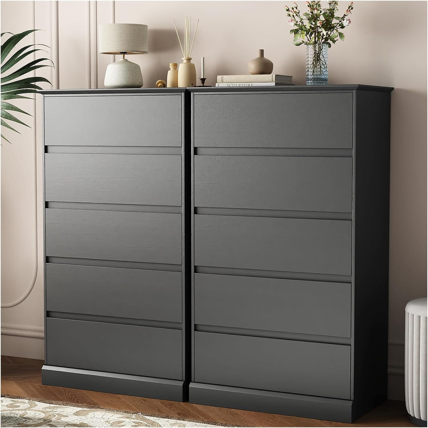 5 Drawer Dresser for Bedroom, 15.8" D x 27.6" W x 48.4" H in Simply Modern Chest of Drawers, Wood Storage Dresser with Deep Drawers for Living Room Hallway Entryway, Black