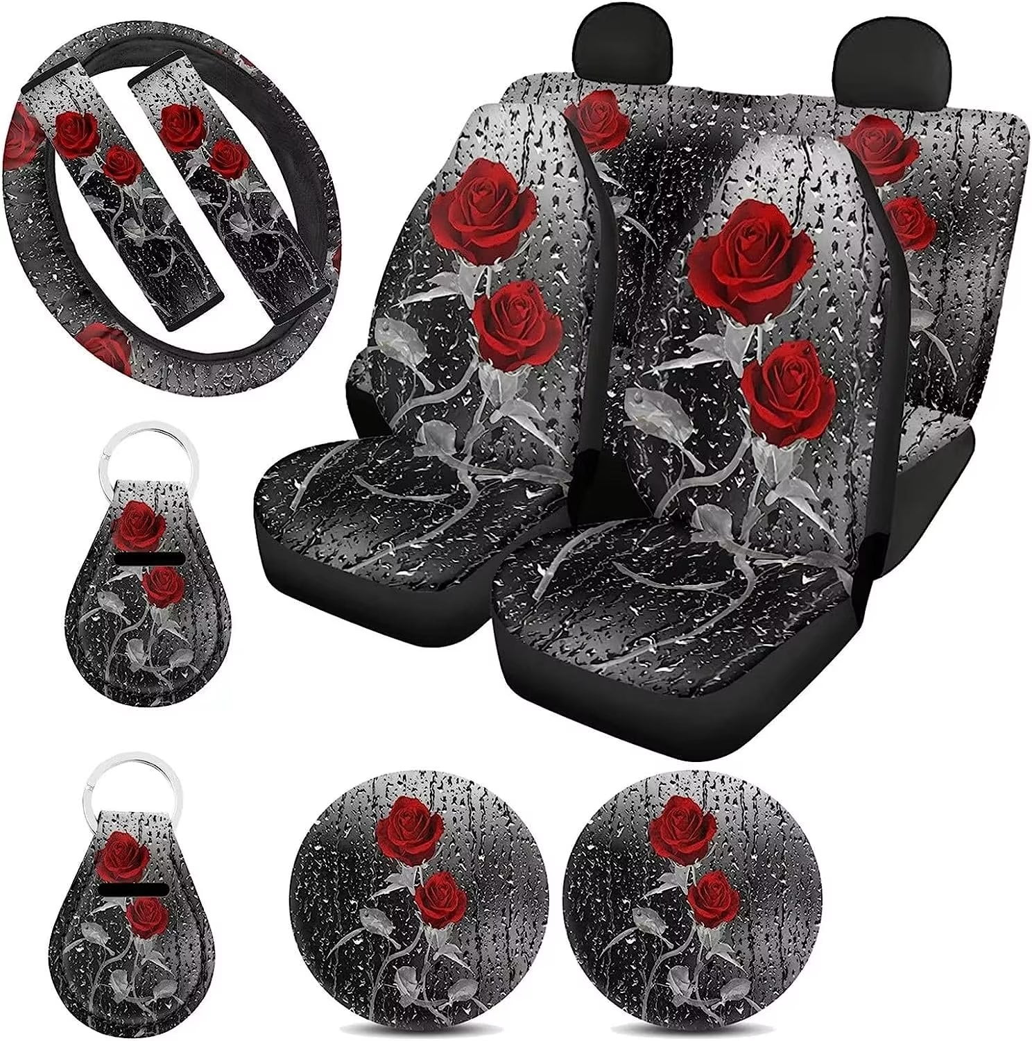Pzuqiu Rose Car Accessories Seat Cover for Car for Women with Steering