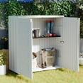 thumbnail image 2 of Indoor Outdoor Storage Cabinet Waterproof with Shelf, Off White Plastic Outdoor Cabinets for Patio/Garden/Backyard, Size 34.3''L*15''W*36.2''H, 2 of 9