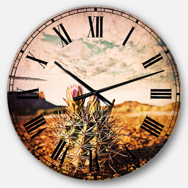 DesignArt Grande Horloge Murale Cactus sous Ciel Nuageux