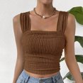 thumbnail image 2 of Lixiuxyad Tank Tops for Women Women's Solid Color Fashionable Sleeveless Open Navel Square Neck Shoulder Strap Vest Top(Brown XL), 2 of 6
