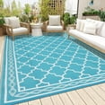 thumbnail image 6 of Funslane Waterproof Outdoor Rug 5x8ft for Patios, Plastic Straw Rug Outside Carpet Mats for Picnic, Backyard, Deck, Balcony, Porch, Beach, Light Blue & White, 6 of 9