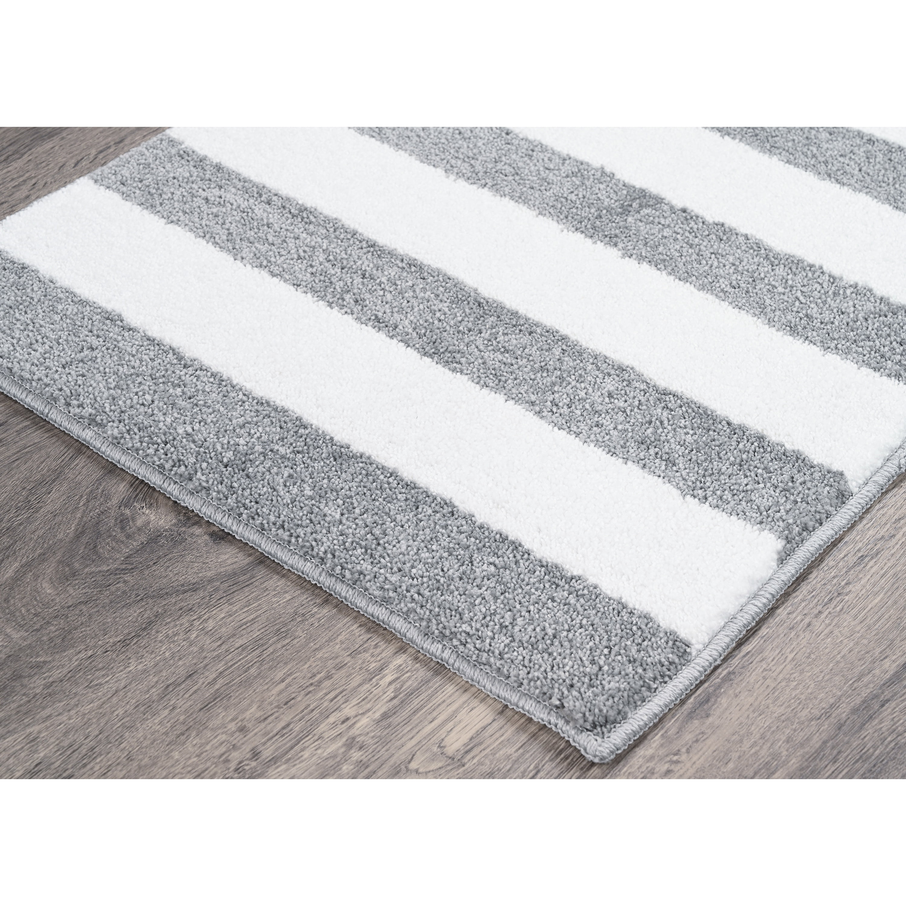 Garland Rug Beach Stripe Washable Silver/White Bathroom Rug, 21" x 34"