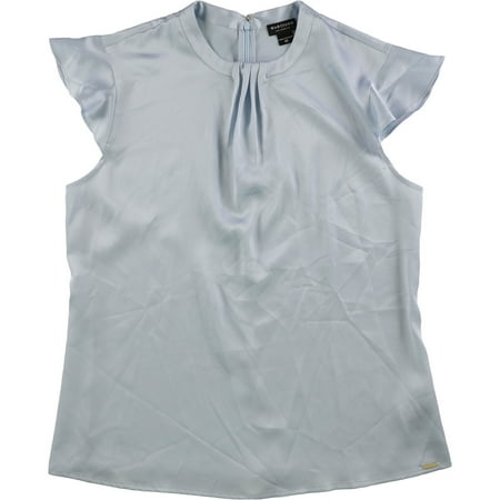 GUESS Womens Pleated Tunic Blouse, Blue, Medium