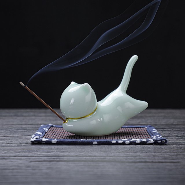 Lindos adornos de cerámica para fusor de incienso con forma de gatito, lindo bolígrafo para té con forma de gato, inserto de incienso creativo para interiores y hogares