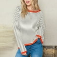 thumbnail image 3 of HAOYUNL Women's Striped T Shirts Fashion Long Sleeve Fashion Knitted Sweater Crew Neck Loose Pullover Tees Spring Fall Tops S-XXL, 3 of 9