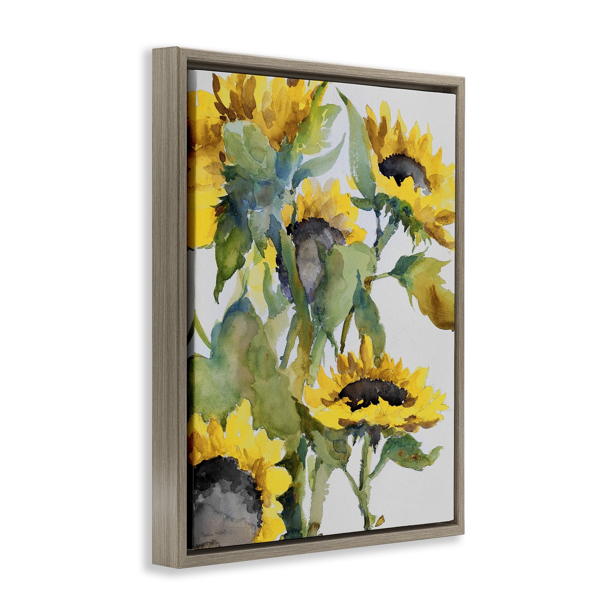 Stupell Industries Bright Blooming Sunflowers Botanical & Floral Painting Brown Floater Framed Art Print Wall Art, 17 x 21