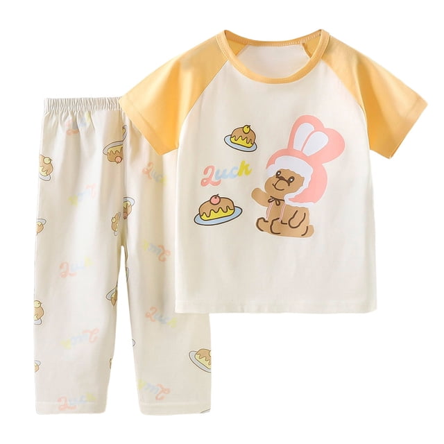 Ensemble 2 Pcs pour Enfants Garçons Filles Été Imprimé Dessin Animé Manches Courtes Hauts et Shorts