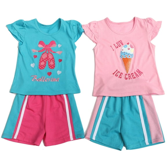 Just Love Two Piece Short Set (Pack of 2) (12 Months, Blue Ballerina / Pink Ice Cream)