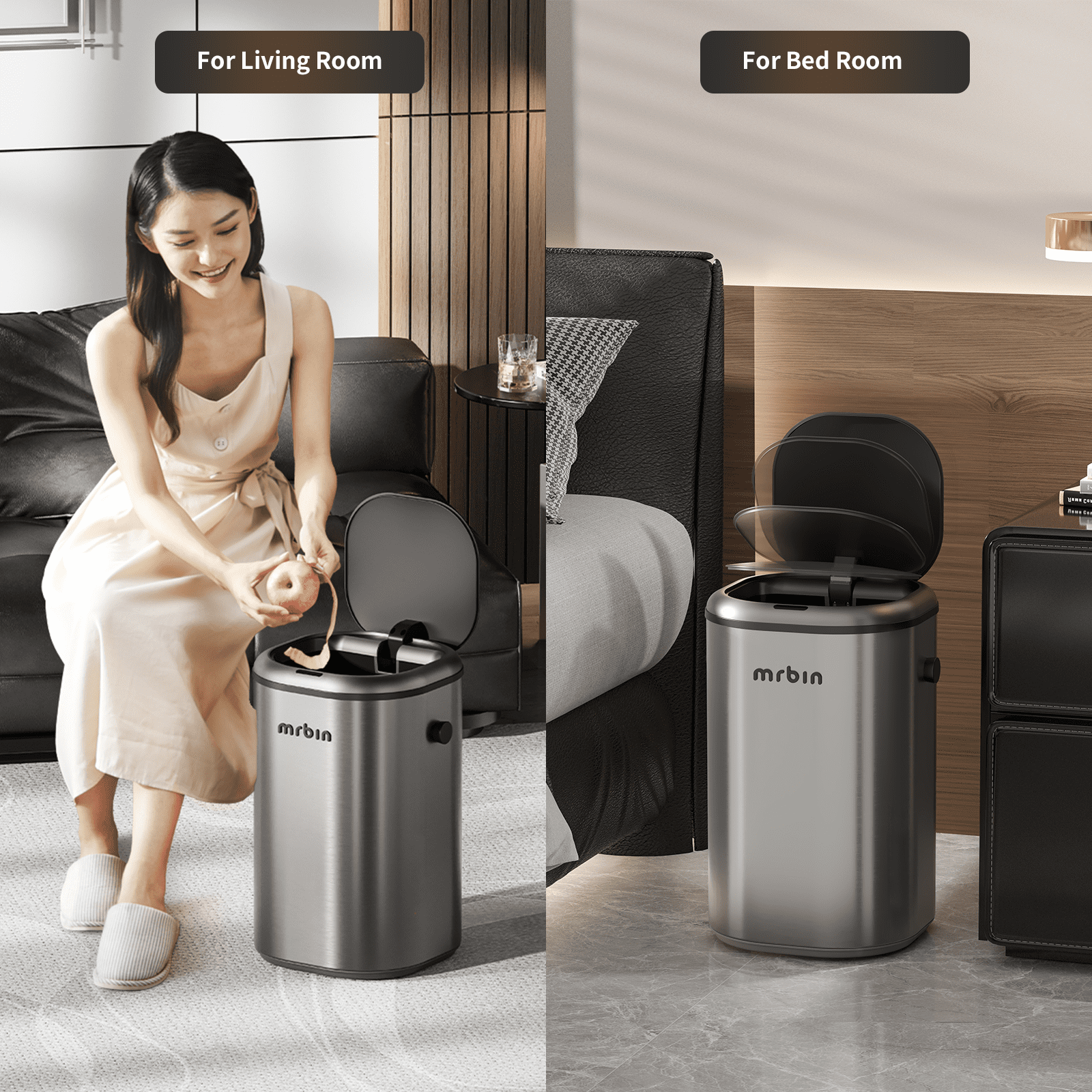 Stainless Steel Motion Sensor Tall Bathroom Trash Can with Lid, 5 Gallon Automatic Kitchen Garbage Pail, Electric Covered Silver Metal Waste Basket for Bedroom, Rv, Restroom, Eclipse Grey