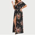 thumbnail image 3 of Women Dress Plus Size Party Boho Floral Printed Dresses V-Neck Short Sleeve Summer Sundress, 3 of 7