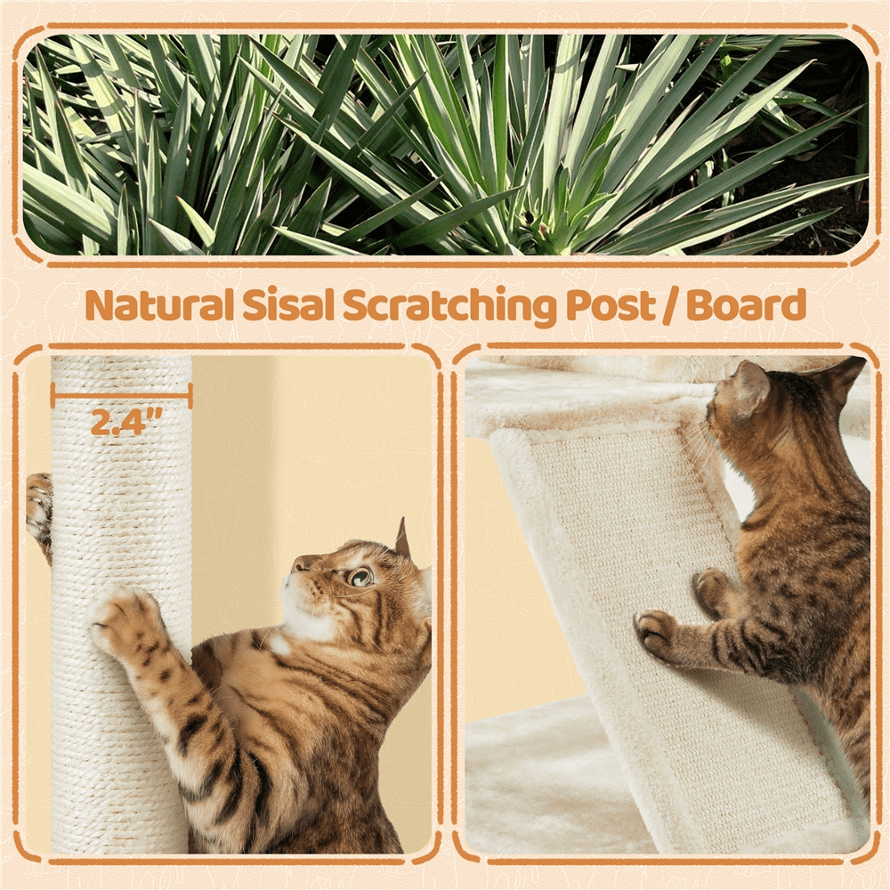 Alden Design 57.5" Double Condo Cat Tree with Scratching Post Tower, Beige
