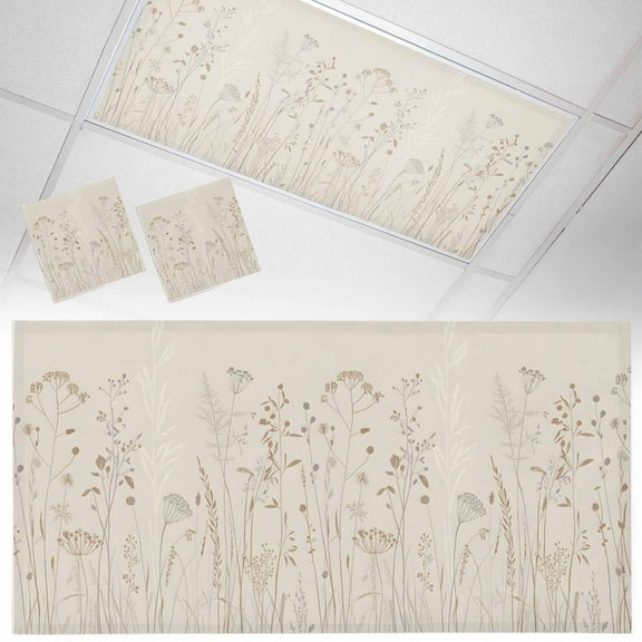 2 Pack Magnetic Fluorescent Light Covers, 2x4 Ft, Fall Wildflowers Flowers Leaves Floral Modern Magnetic Light Covers for Ceiling Lights Classroom Office Home Decor