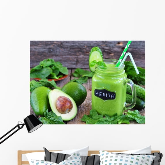 Green Vegetable Smoothie Wood Wall Mural Decal Sticker, Wallmonkeys Peel & Stick Vinyl Graphic (48 in W x 35 in H)
