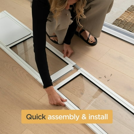 Hakuna Pets Medium White Glass Sliding Door Patio Pet Door, With Lockable Flap, Suitable for Most Sliding Doors