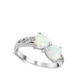 thumbnail image 4 of CHOOSE YOUR COLOR Heart Pair White Simulated Opal Promise Ring .925 Sterling Silver Band CZ Female Size 5, 4 of 4