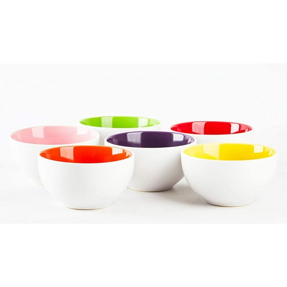 Stoneware Coupe Shape Cereal Bowl - 5.5 inch - Set of 6, Very Rose Assorted Colors