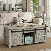 Furnihold Lift Top Coffee Table with Storage 47.3''W Farmhouse Coffee Table with Sliding Barn Door, Modern Rectangular Wood Table for Home, Office, Rustic Gray