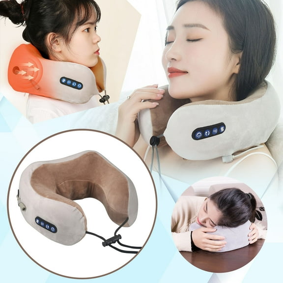 Pillow Neck Massager with Vibration and Heating Cordless Portable Heated Massage U Shape Memory Foam Support for Travel and Birthday