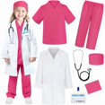 thumbnail image 1 of Doctor Costume for Kids - Scrubs, Stethoscope, Lab Coat - Halloween Costume, Professional Day Costume for Girls 3-12 Years 7-8 Years 7-8 Years Rose, 1 of 5
