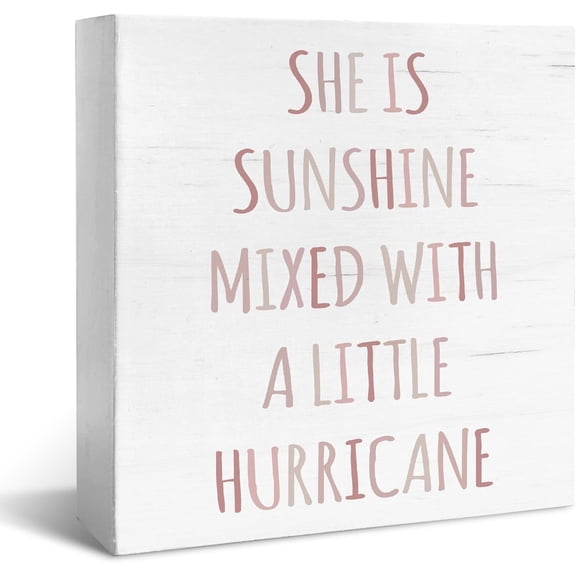 Boho Girls Room Decor Wood Box Sign Desk Decor, She Is Sunshine Mixed With A Little Hurricane, Girl Nursery Decor, Wood Box Decor For Girlsroom Bedroom Home Nursery 5x5 Inch