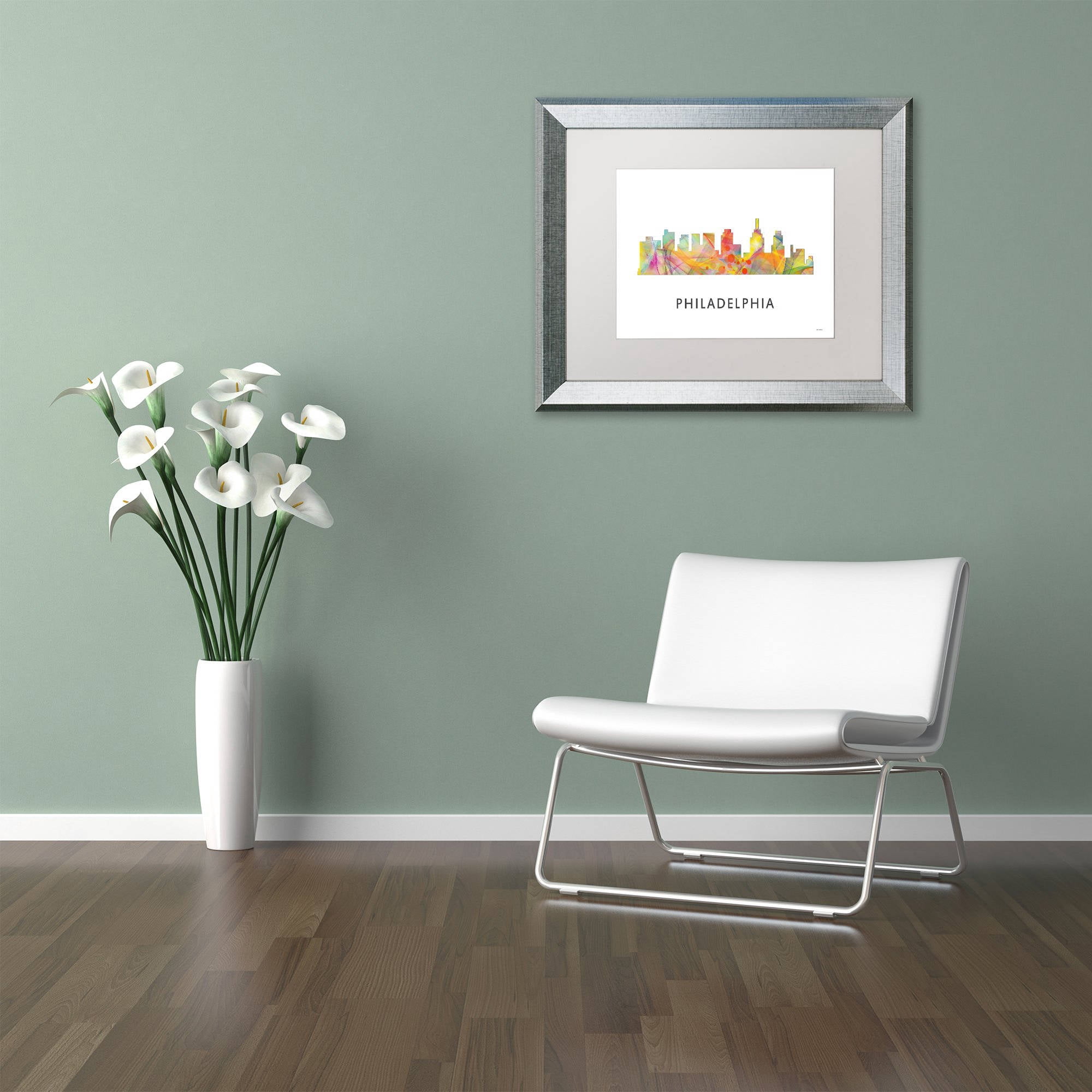Trademark Fine Art 'Philadelphia Skyline WB-1' Canvas Art by Marlene Watson, White Matte, Silver Frame