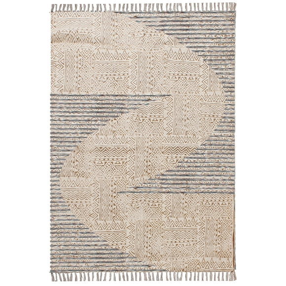 Casavani Handmade Blue Geometric Cotton Dhurrie Square Living Room Rug Floor Area Rug 4x4 feet