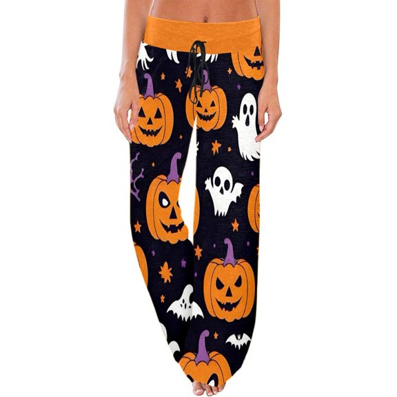 MEZZALL Halloween Printed Pajama Pants for Women Drawstring Waist Cute Pumpkin Ghosts Pattern Comfortable Night Loungewear Bottoms