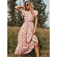 thumbnail image 2 of V Neck Button Front Floral Print Butterfly Sleeve Dress for Women, 2 of 3