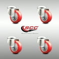 thumbnail image 2 of 3.5 Inch 316SS Red Polyurethane Wheel Swivel Bolt Hole Caster Set SCC, 2 of 2