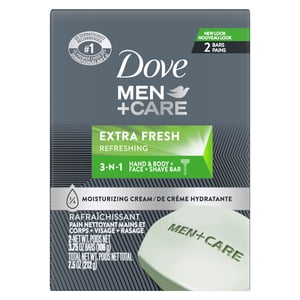 Dove Men+Care Extra Fresh 3-in-1 Bar Soap, 2 Pack, 3.75 oz