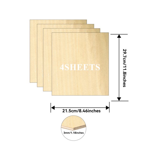 4 piezas de madera contrachapada de abedul seleccionada 1/8 "11,8'' x 8,46'' madera sin terminar para grabado láser corte CNC