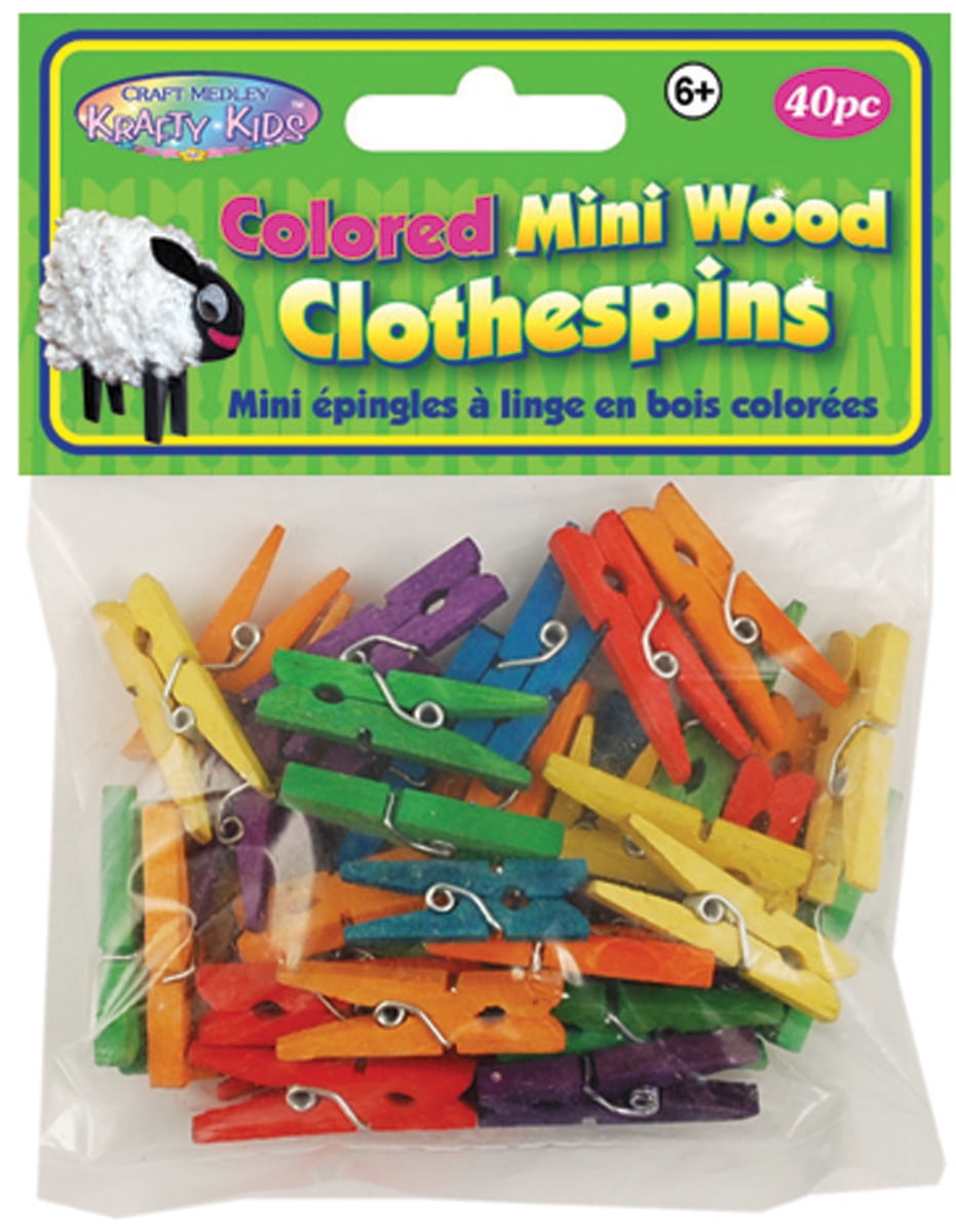 Mini Wood ClothespinsColored 1.1875" 40/Pkg